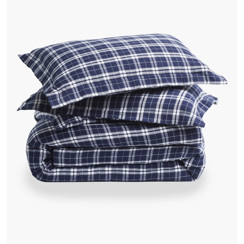 Petite Plume NWT QUEEN Size Oxford Tartan Flannel Duvet Cover & Shams Set